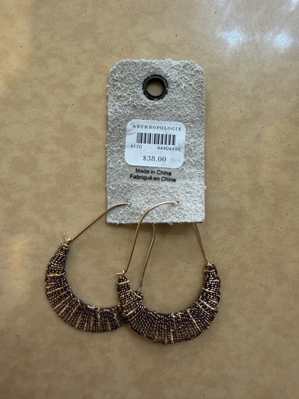 Anthropologie Gold and Brown Textured Crescent Hoop Earrings - Picture 4 of 4